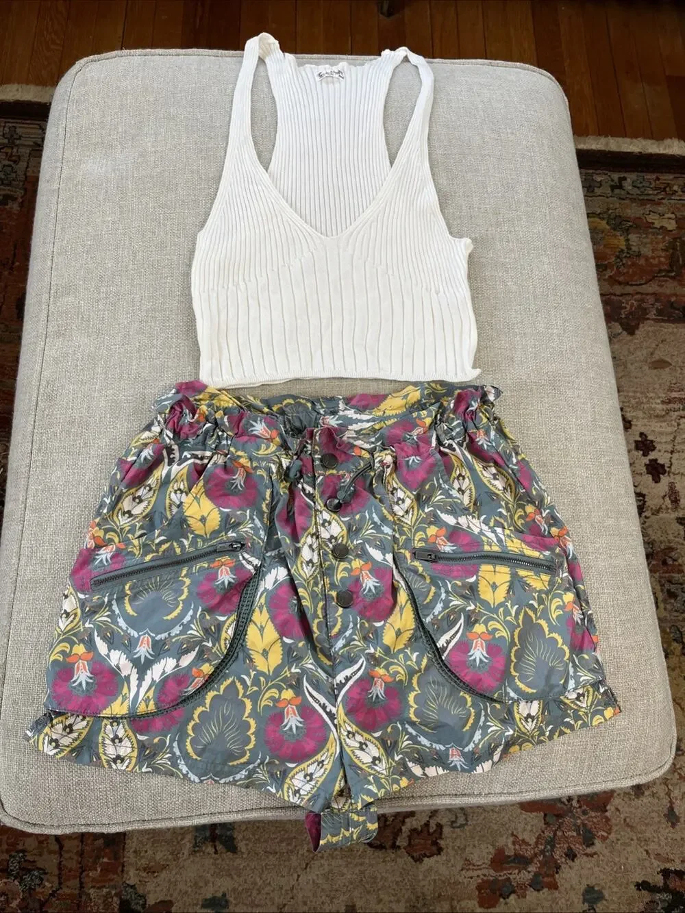 Free People Movement XS Off the Grid Cargo Utility Shorts Floral Ribbed Tank